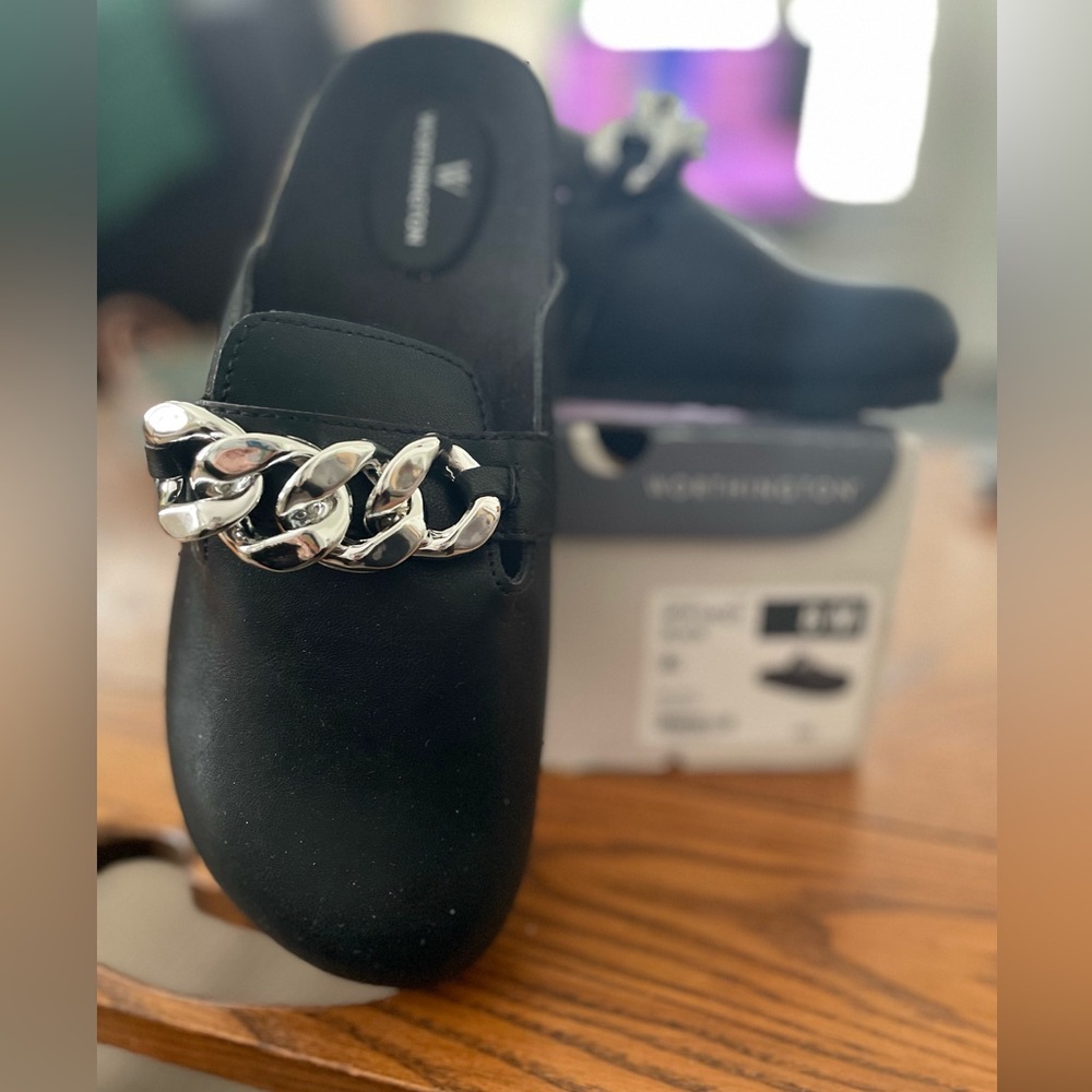 Worthington Black Clogs with chain like details